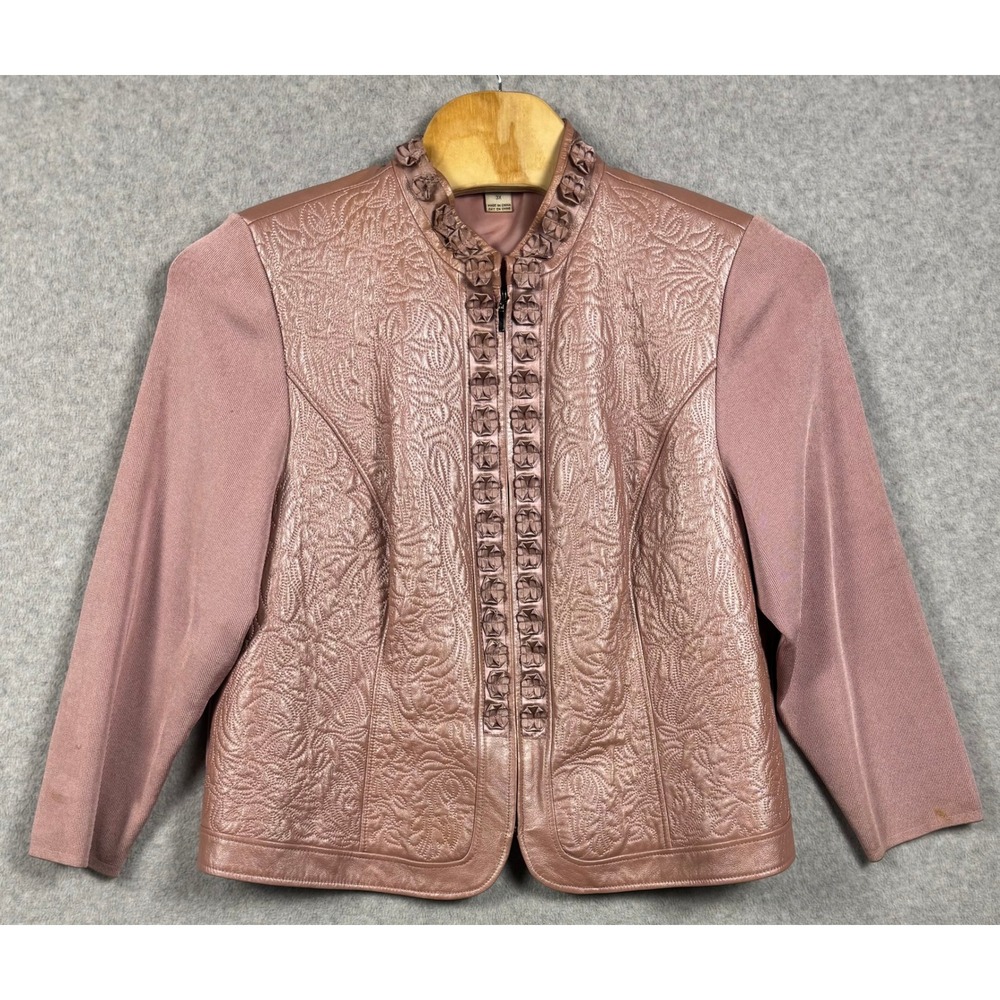 Nygard Collection Jacket Womens 3X Mauve Metallic Pleather Quilted Rosette Trim
